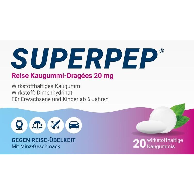 SUPERPEP Reise Kaugummi Dragees 20 mg