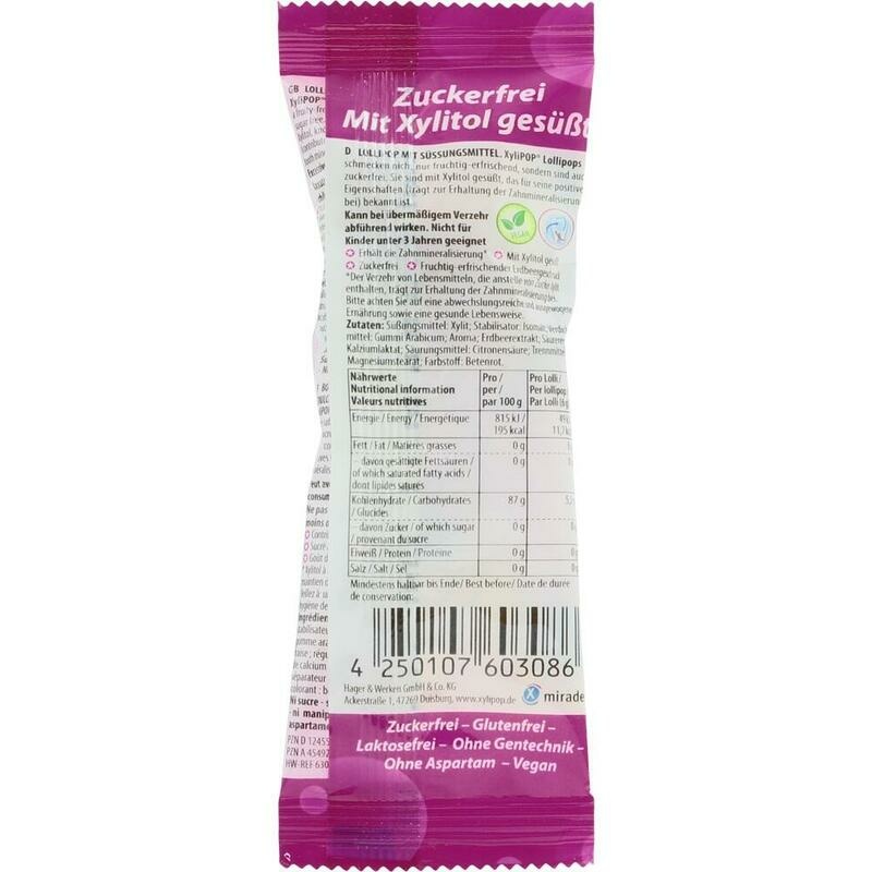 MIRADENT XyliPOP Lolli Zahnpflegelolli Erdbeere