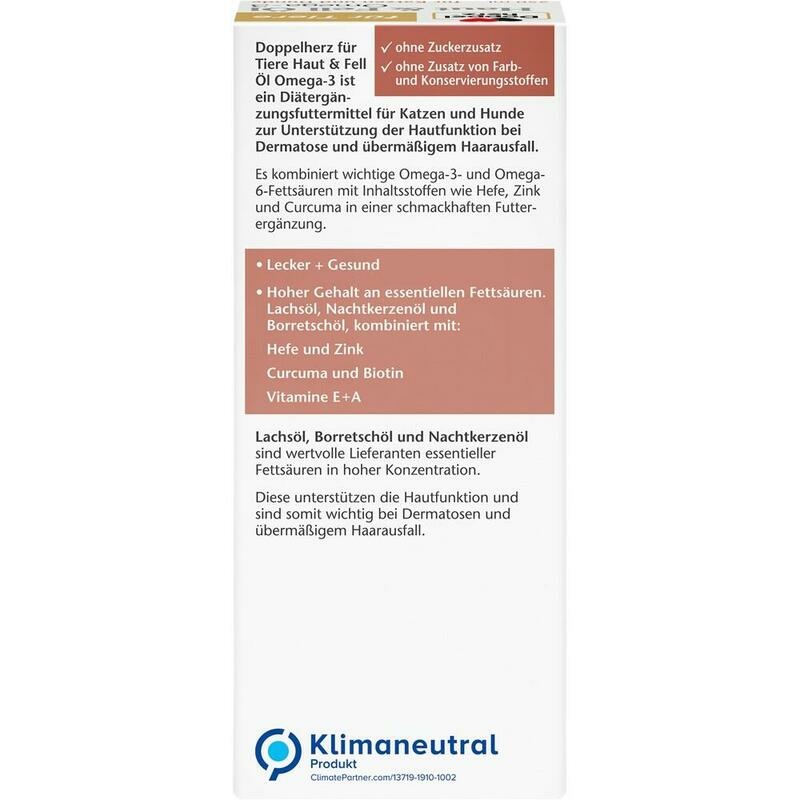 DOPPELHERZ für Tiere Haut&Fell Öl f.Hunde/Katzen